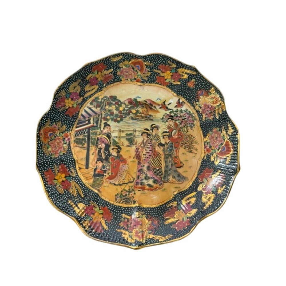 Vintage Satsuma Handpainted Moriage Footed Centerpiece Bowl Geisha Japanese